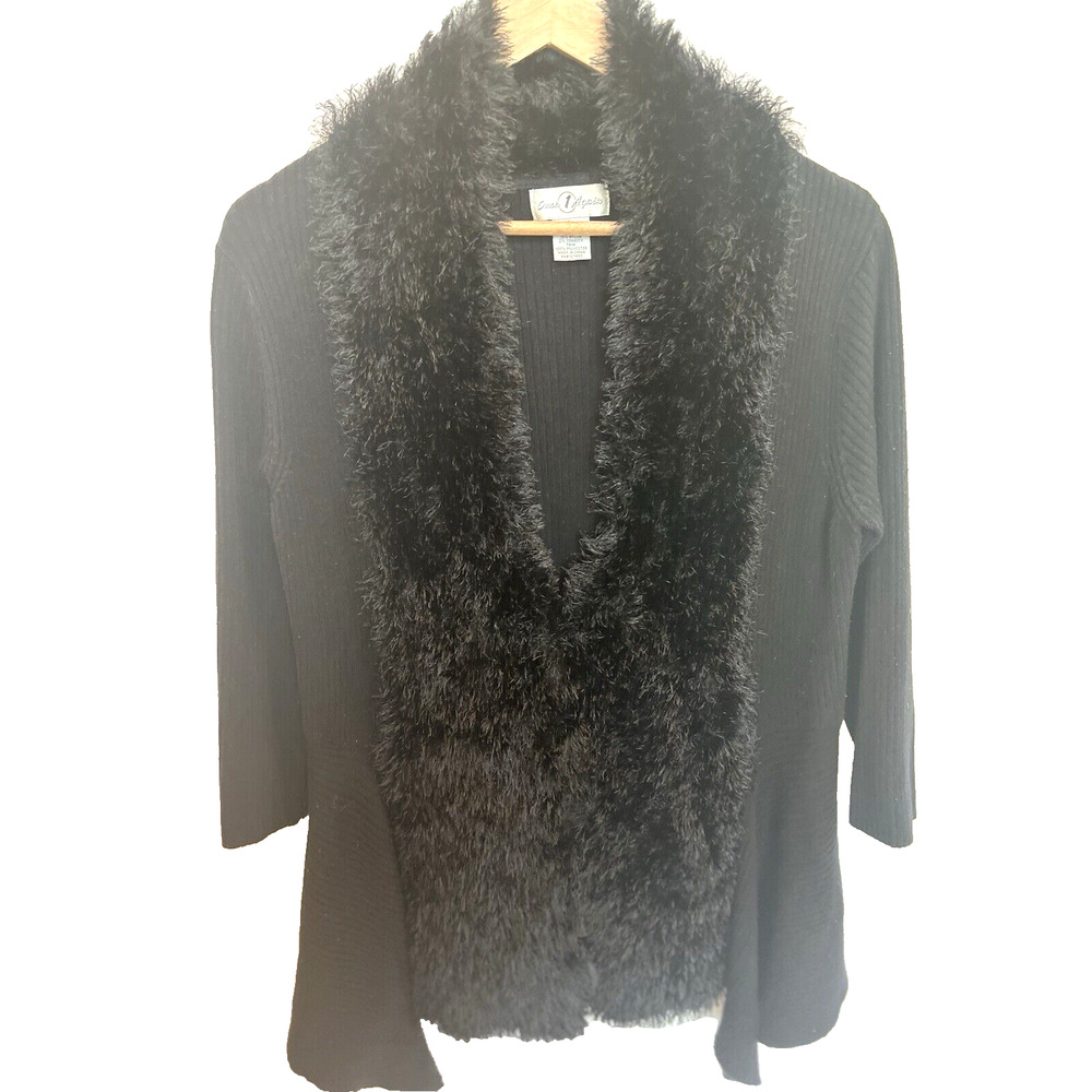 Once 1 Again Womens  Aysmmetrical Faux Fur Sweater Size L Mob Wife Preppy Career